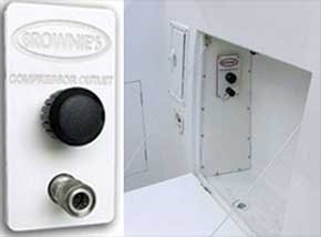 Remote Fill Panel for YachtPro Automated SCUBA Compressor – stainless steel quick disconnect and control knob shown mounted in yacht bulkhead.