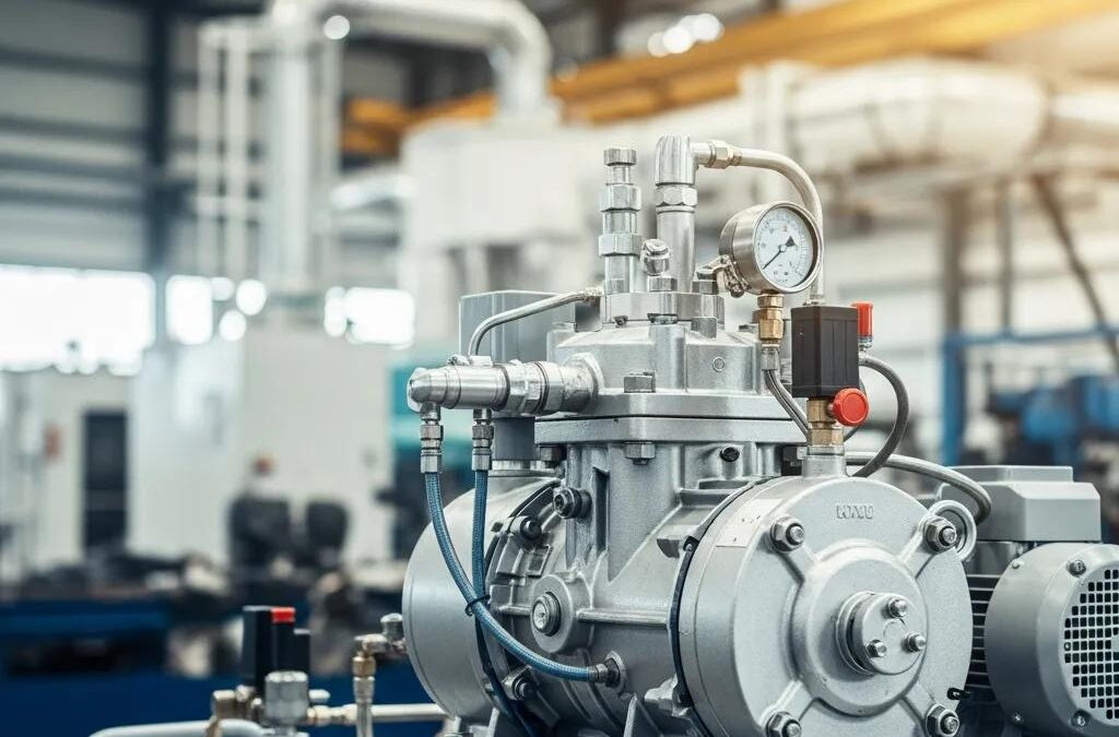 High pressure compressor in an industrial setting, showcasing robust design and functionality