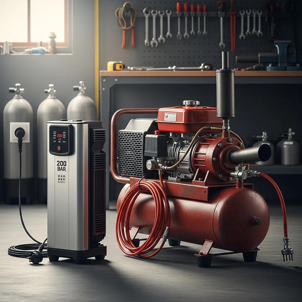 Comparison of electric and gas dive compressors in a workshop setting