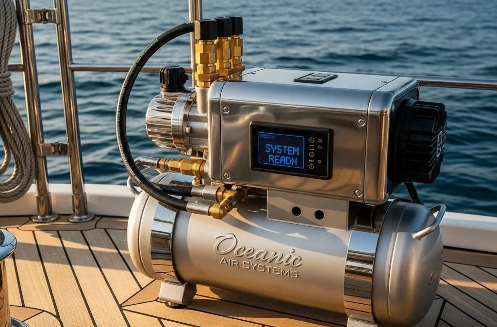 High-pressure compressor system on a luxury yacht in a marine environment