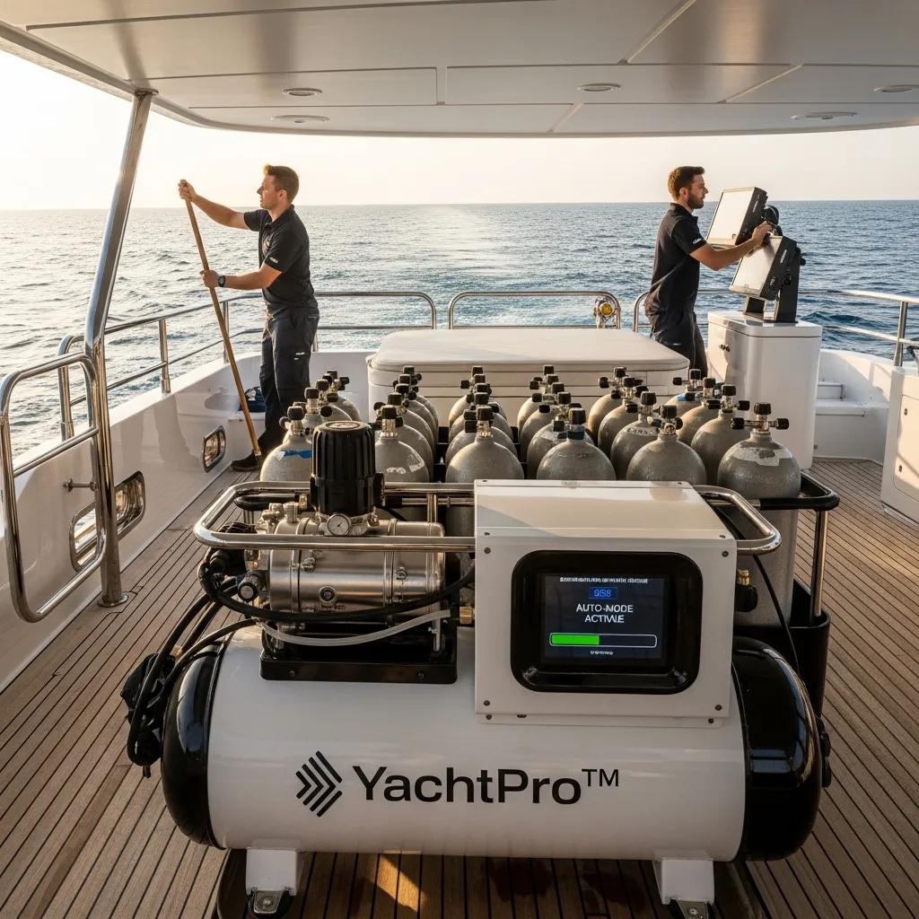 YachtPro™ series compressor filling scuba tanks on a luxury yacht
