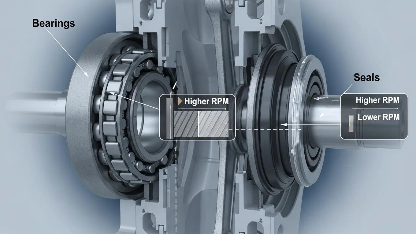 Close-up of compressor components showing wear patterns affected by RPM